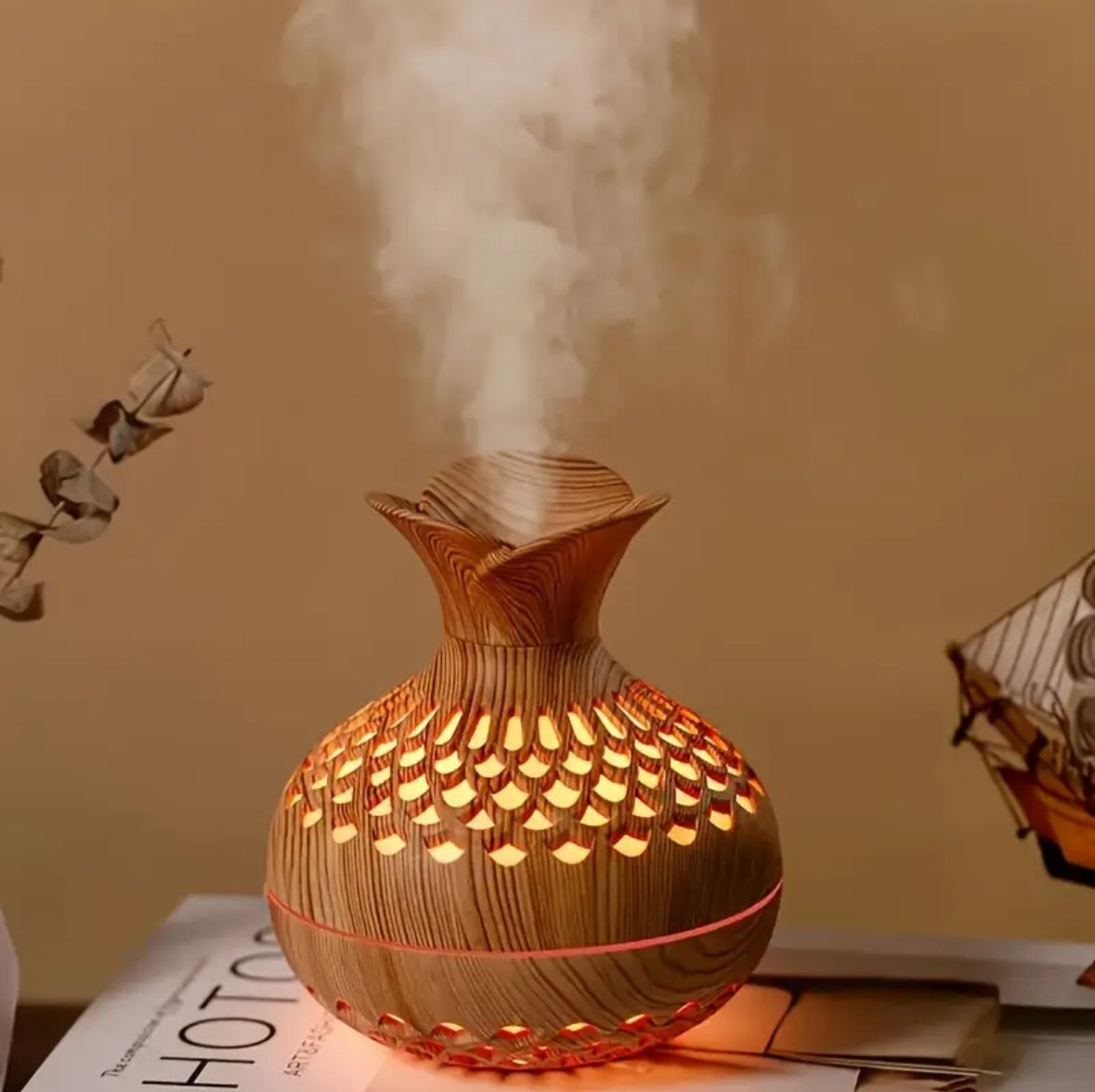Diffuseur d'huiles essentielles en bois élégant avec éclairage