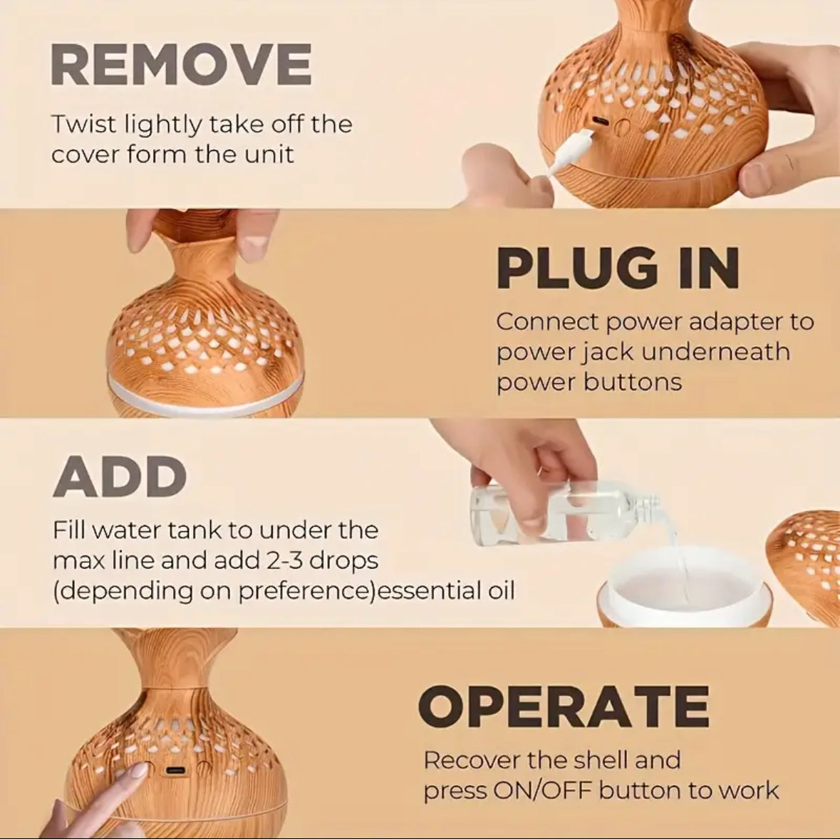 Diffuseur d'huiles essentielles en bois élégant avec éclairage